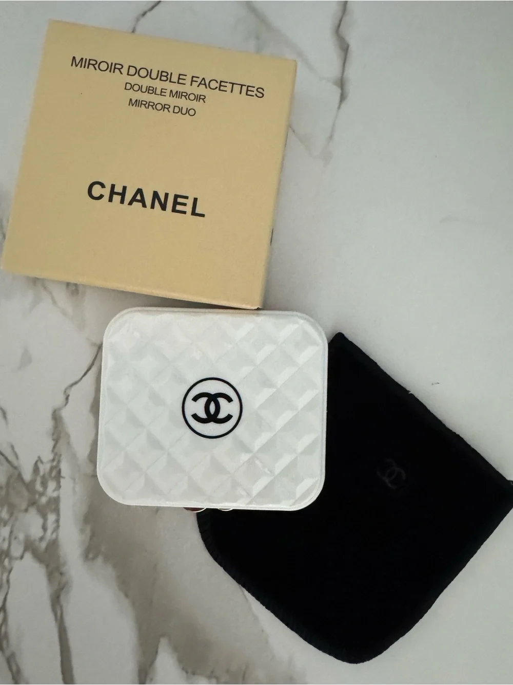 CHANEL White Quilted Compact Double Mirror